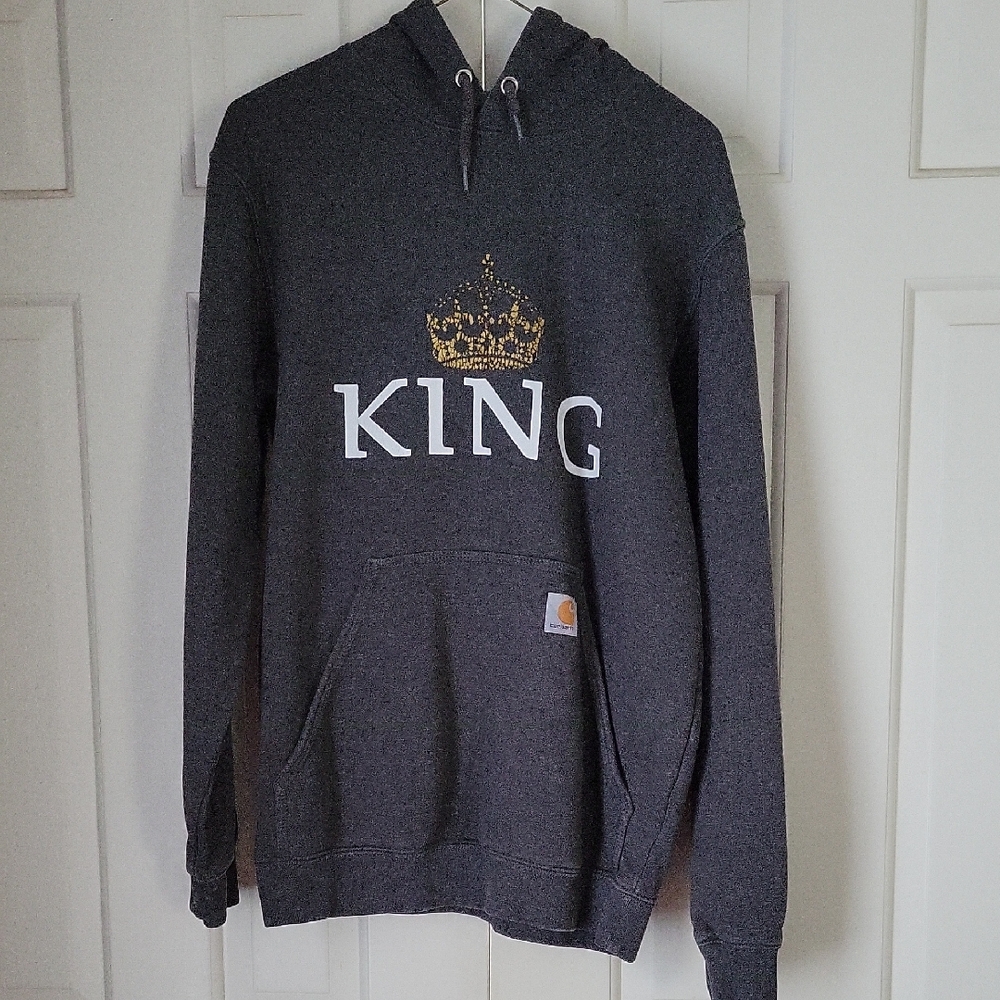 Carhartt Mens Gray Hoodie With King Spell Out And Crown Sz S